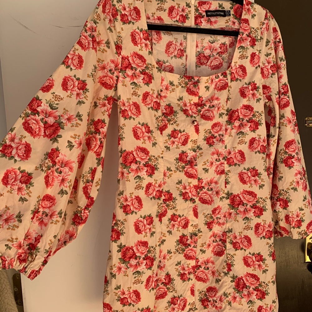 PLT square neck puff sleeve floral dress